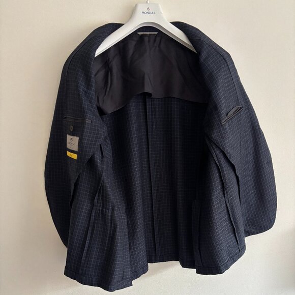 $2200 Canali Kei Unstructured Blue Check Wool Sport Coat / Blazer - US 48-50 - Picture 9 of 11